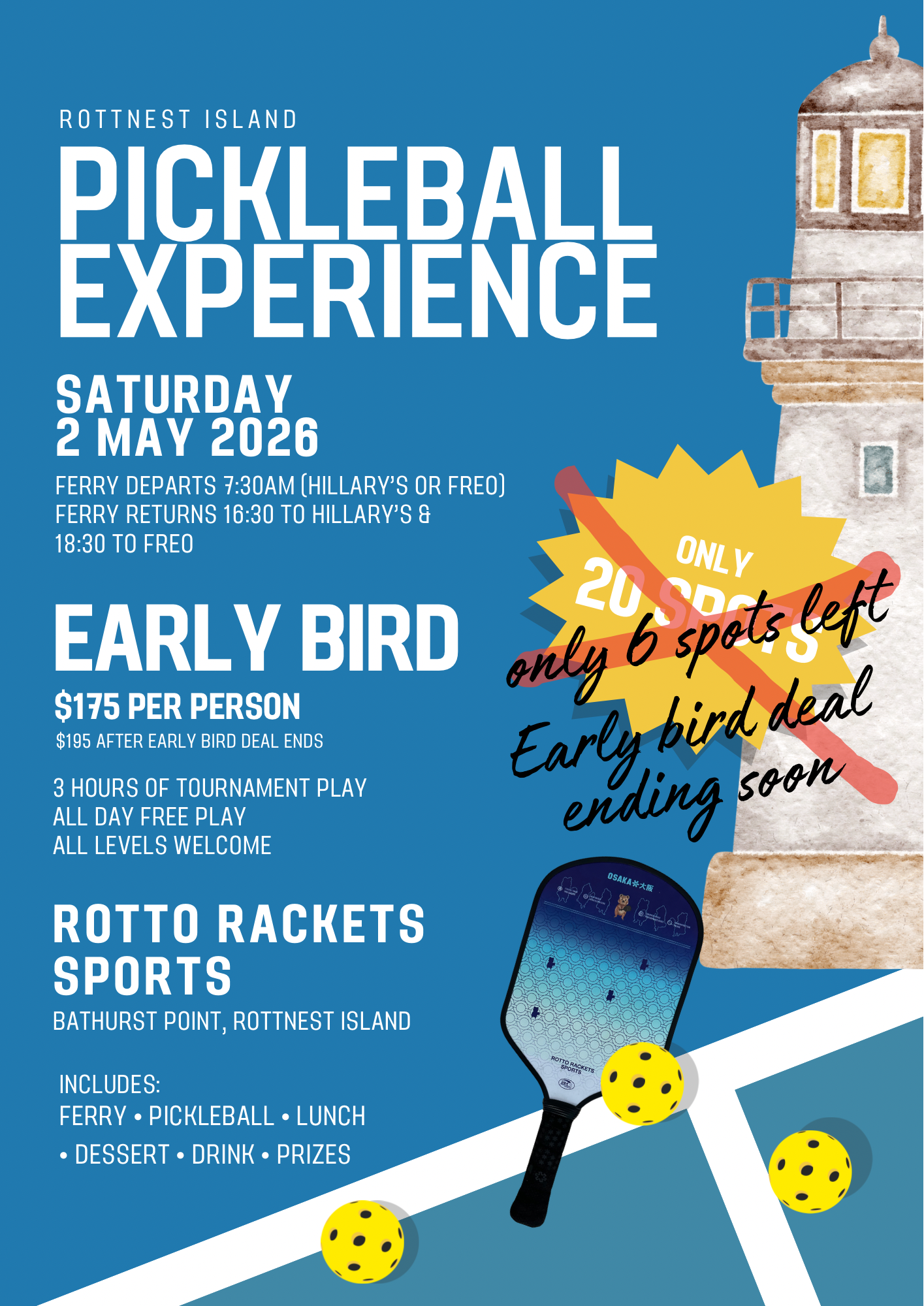 Early Bird Rottnest Pickleball Experience - 2 May 2026